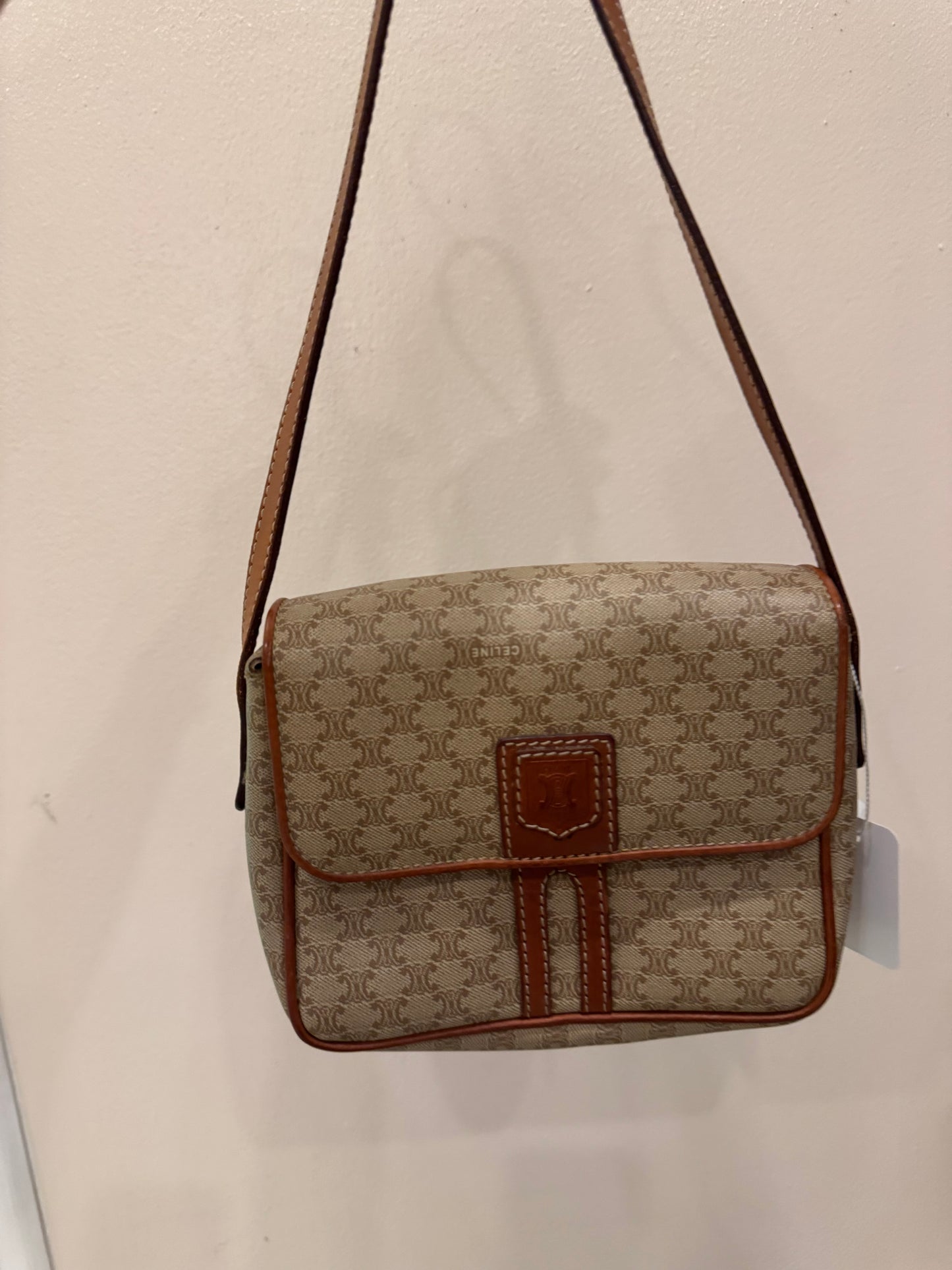 Celine Macadam Beige Canvas & Leather Crossbody Bag
