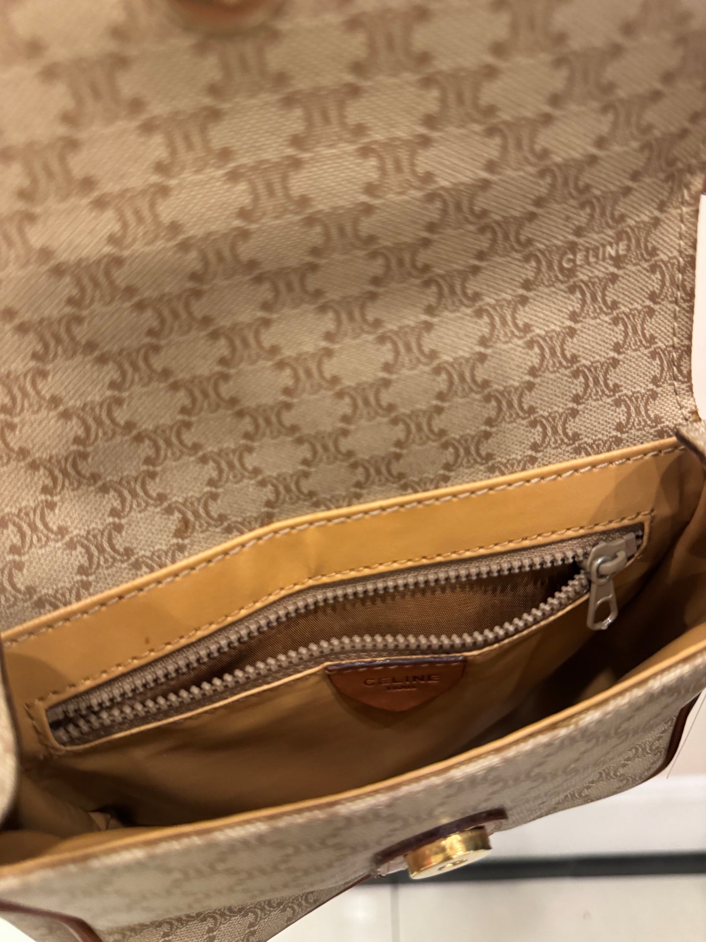 Celine Macadam Beige Canvas & Leather Crossbody Bag