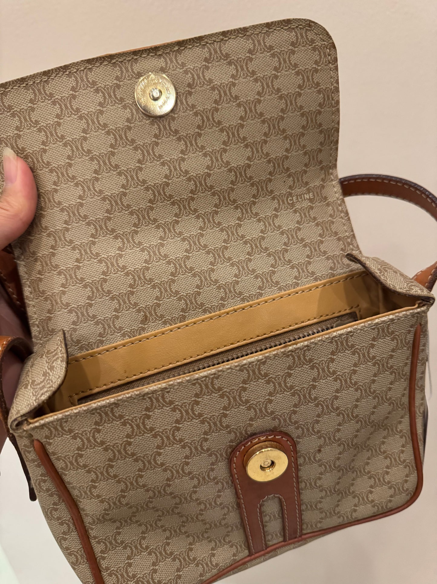 Celine Macadam Beige Canvas & Leather Crossbody Bag