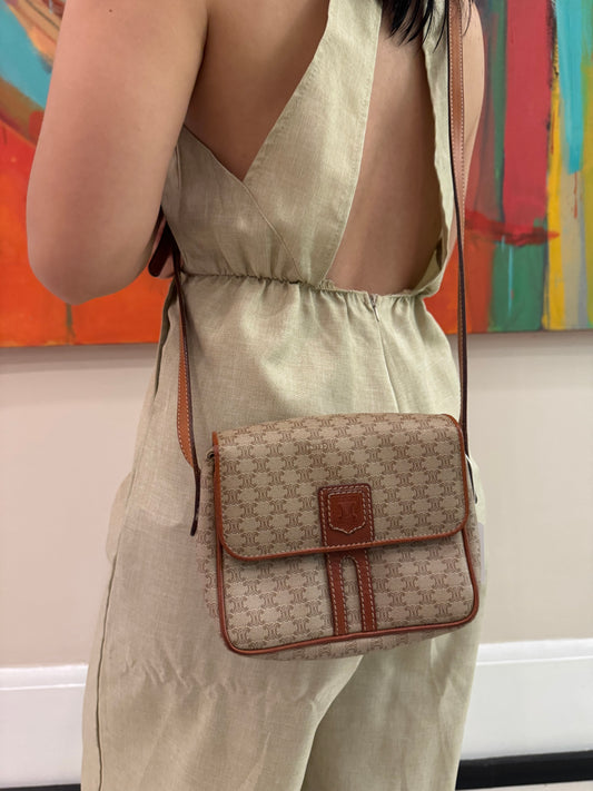 Celine Macadam Beige Canvas & Leather Crossbody Bag