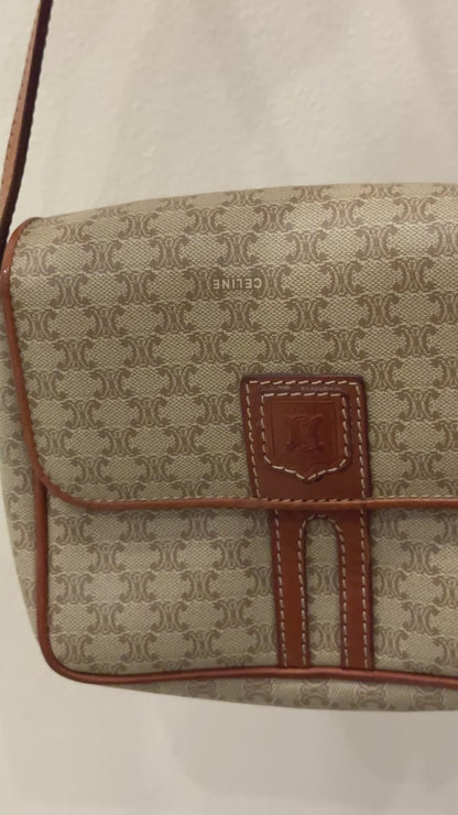 Celine Macadam Beige Canvas & Leather Crossbody Bag