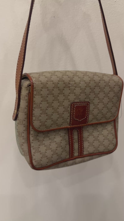 Celine Macadam Beige Canvas & Leather Crossbody Bag
