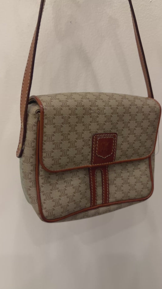 Celine Macadam Beige Canvas & Leather Crossbody Bag